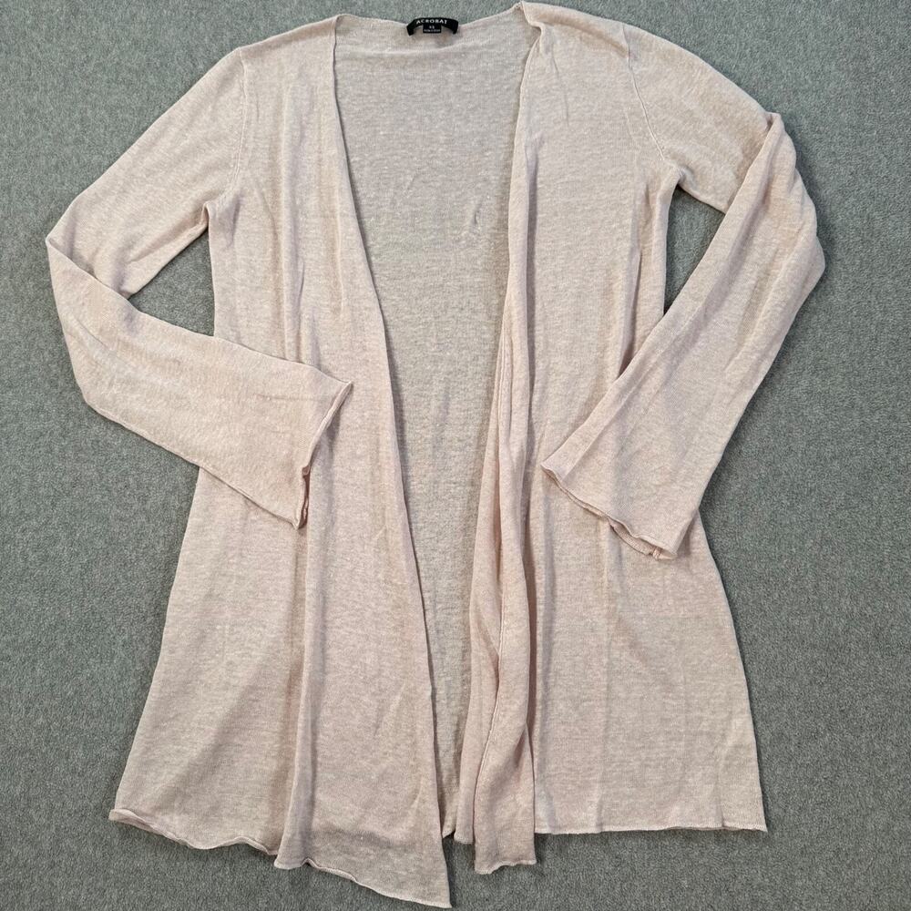 Acrobat Open Front Long Cardigan Size XS Pink Knit Linen Long Sleeve Lightweight